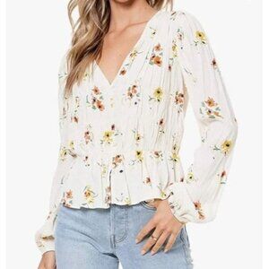 Sophie Rue Anthropologie Top Womens Medium Ivory Floral Flounce Hem Cottagecore